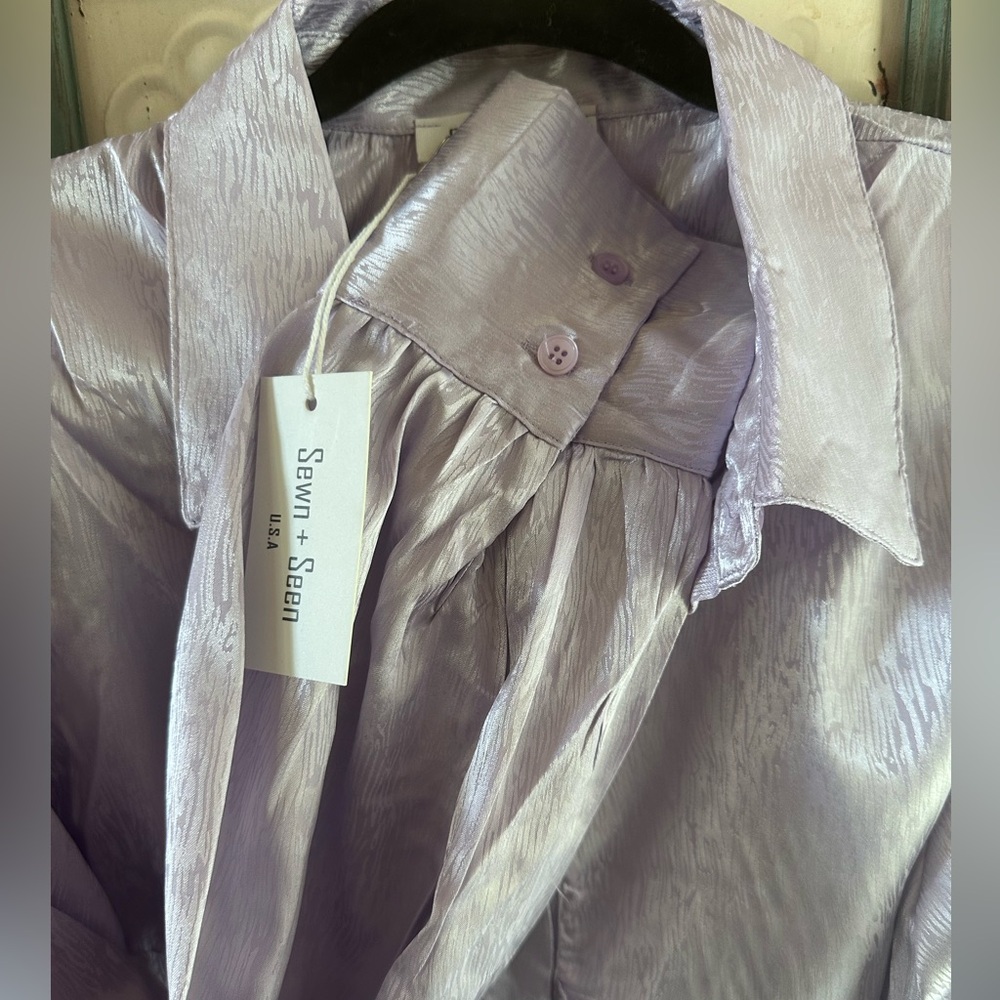 NWT Lavender Satin Button Blouse - Picture 2 of 3